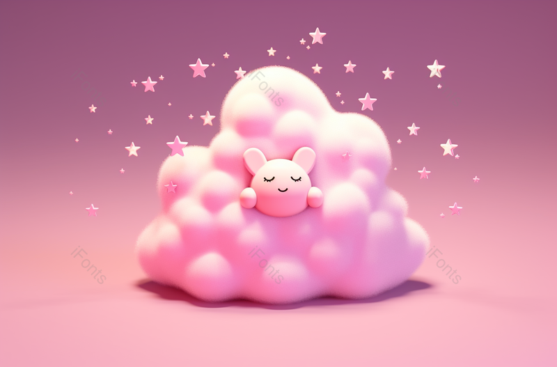 可爱立体渲染粉色云朵背景,插画/手绘图,插画/手绘图库,插画/手绘图下载,插画/手绘